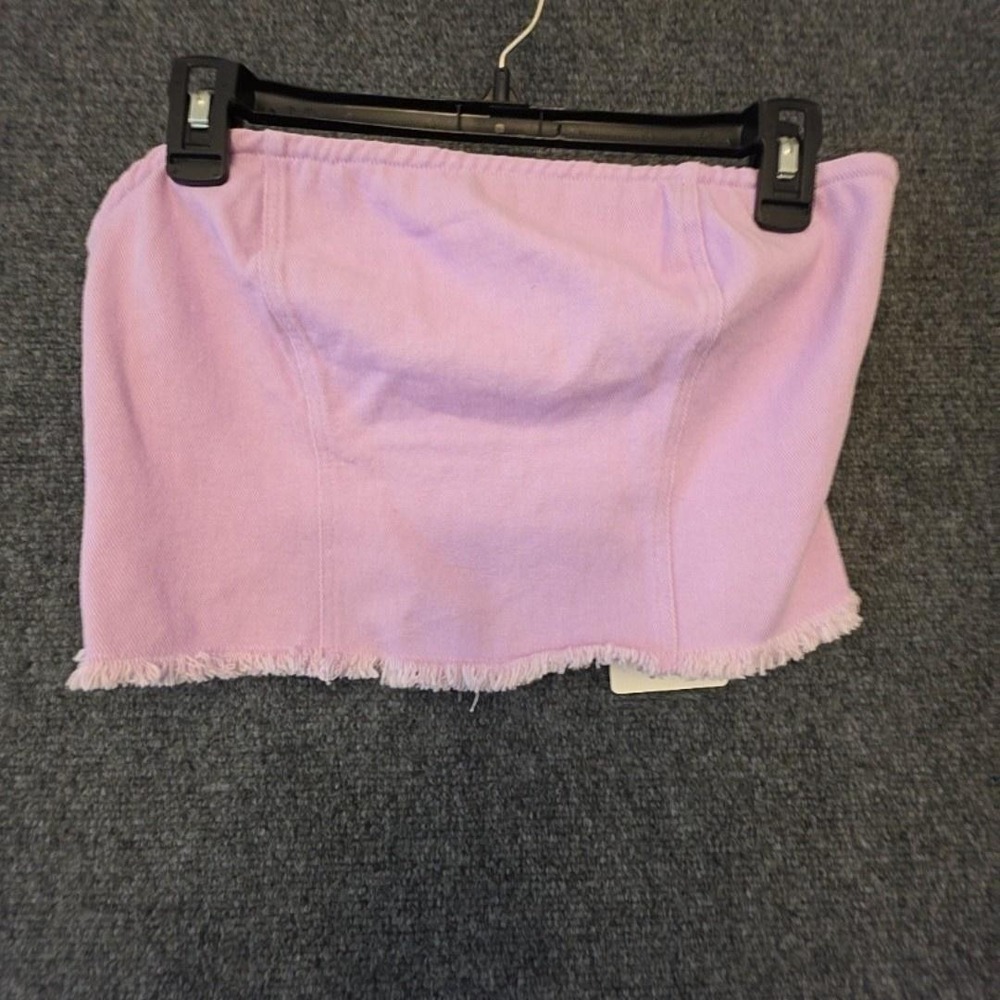 Klesis Tank Top Womens M Purple Lilac Denim Strapless Cropped Zip Bustier‎ NWT